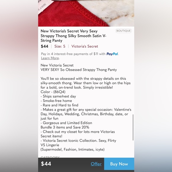 NWT Victoria’s Secret Very Sexy Strappy Thong Silky Smooth Satin V-String Panty - Picture 8 of 16